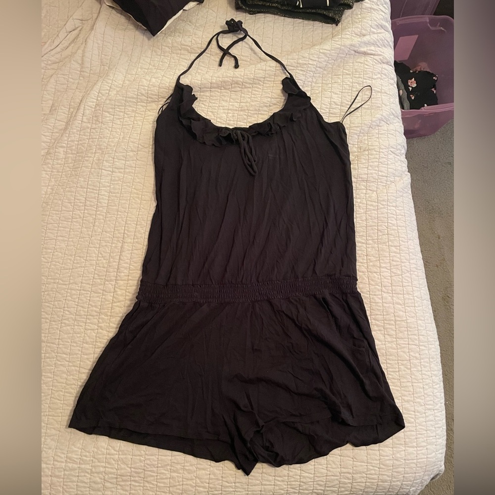 Express black romper halter top with ruffle